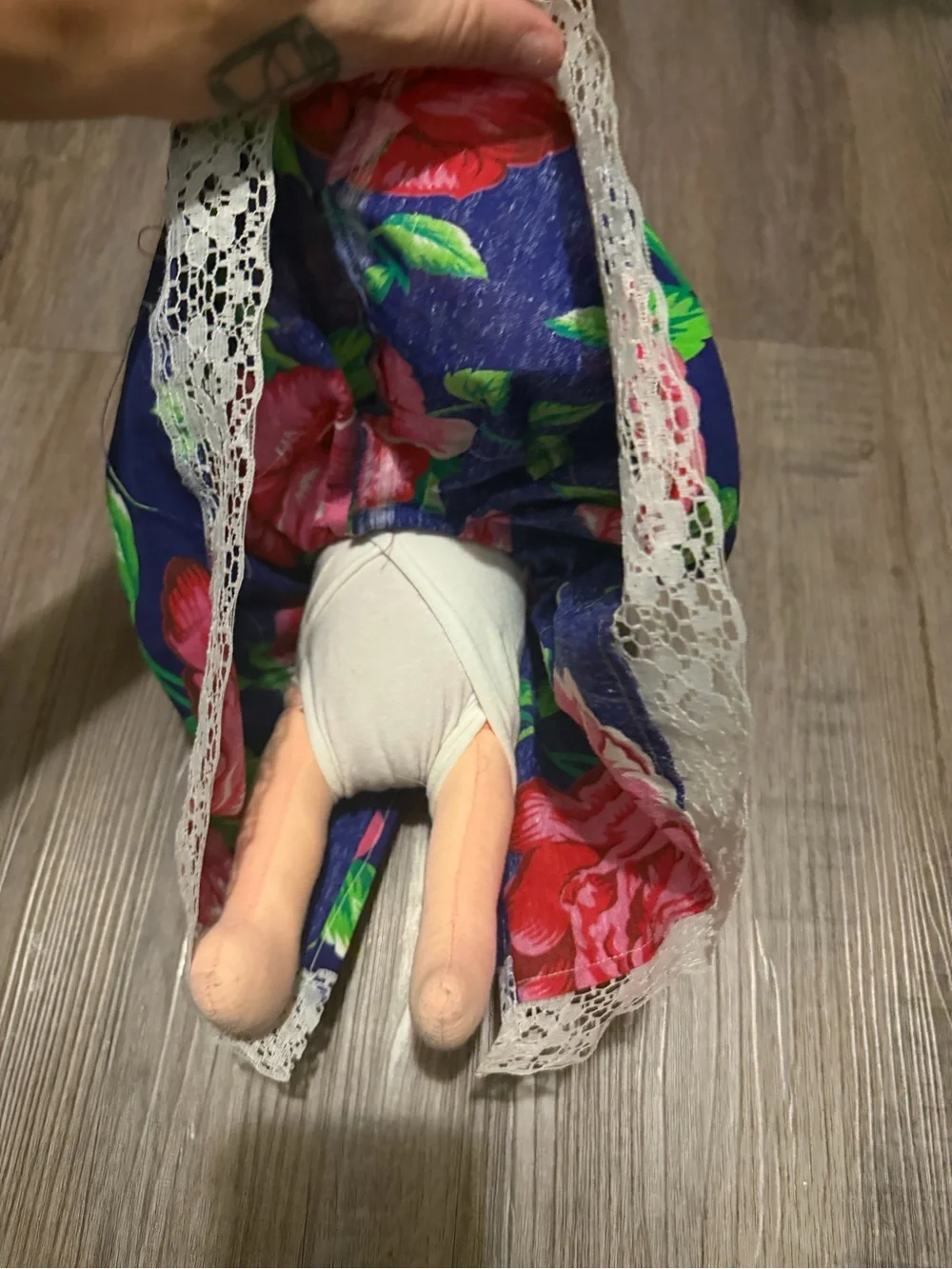 Handmade Floral Ribbon Hair Doll - Blue Dress